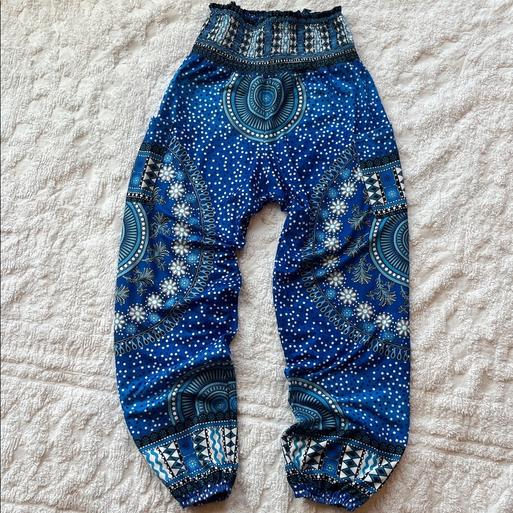 Colorful Bright Blue Palazzo Cargo Lightweight Bohemian Pants Women’s S New